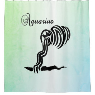 Aquarius Zodiac Sign and Symbol Blue Green Shower Curtain