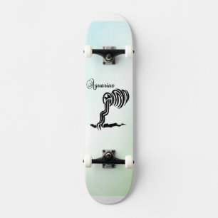 Aquarius Zodiac Sign and Symbol Blue Green Skateboard