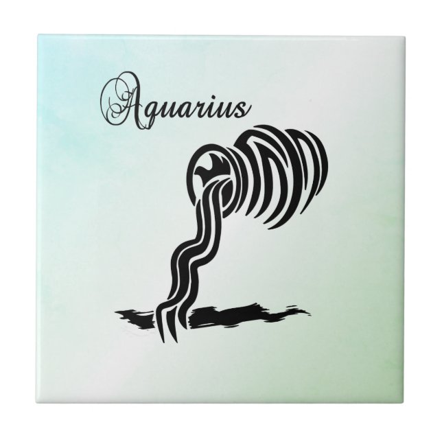 Aquarius Zodiac Sign and Symbol Blue Green Tile (Front)