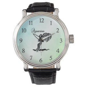Aquarius Zodiac Sign and Symbol Blue Green Watch