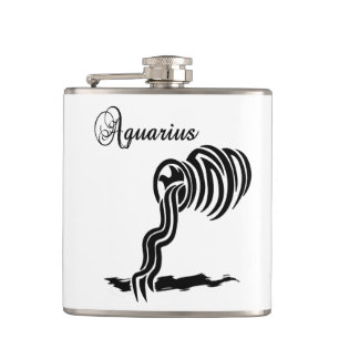 Aquarius Zodiac Sign and Symbol Hip Flask