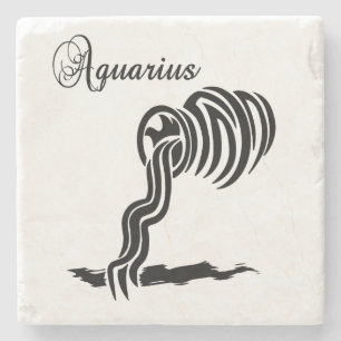 Aquarius Zodiac Sign and Symbol Stone Coaster