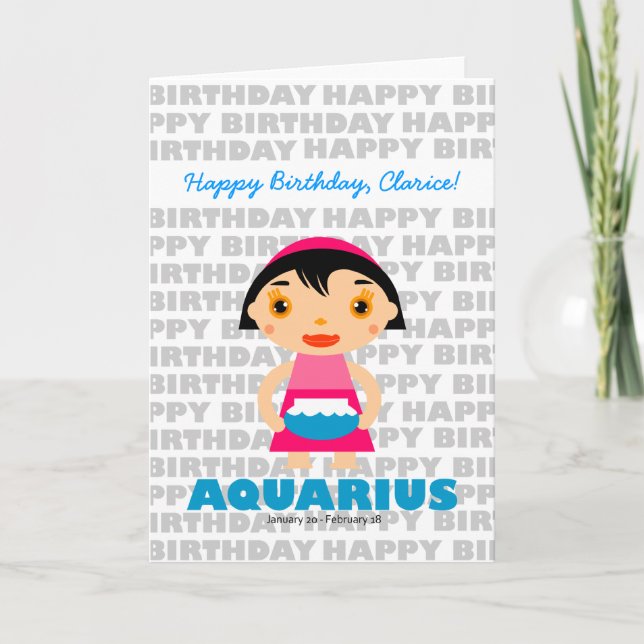 Aquarius Zodiac Sign Birthday Card (Front)