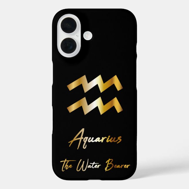 Aquarius Zodiac Sign, Black & Gold  Case-Mate iPhone Case (Back)