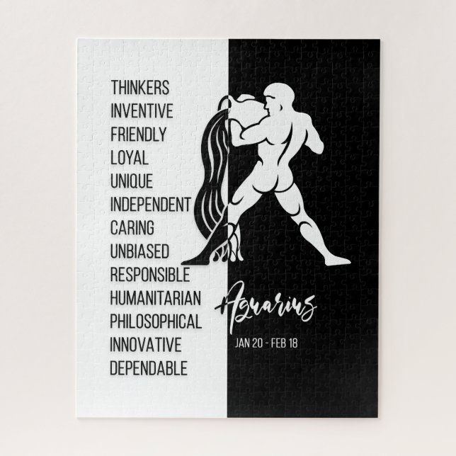 Aquarius Zodiac Sign, Black & White Jigsaw Puzzle (Vertical)