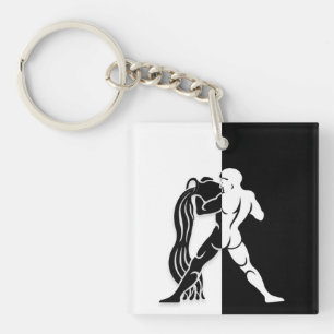 Aquarius Zodiac Sign, Black & White Keychain