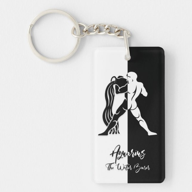 Aquarius Zodiac Sign, Black & White Keychain (Front)