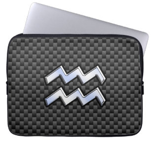 Aquarius Zodiac Sign Carbon Fibre Style Laptop Sleeve
