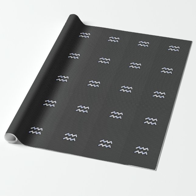 Aquarius Zodiac Sign Carbon Fibre Style Wrapping Paper (Unrolled)