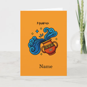 Aquarius Zodiac Sign Cartoon Illustration Card