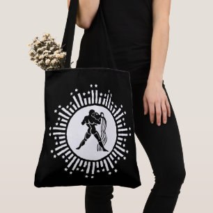 Aquarius Zodiac Sign Cosmic Starburst Design Tote Bag