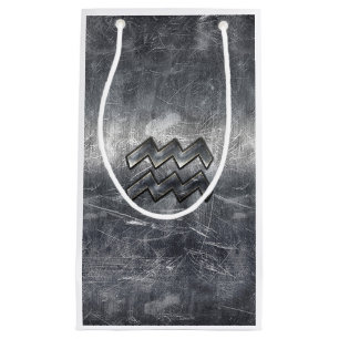 Aquarius Zodiac Sign Distressed Silver Steel Small Gift Bag