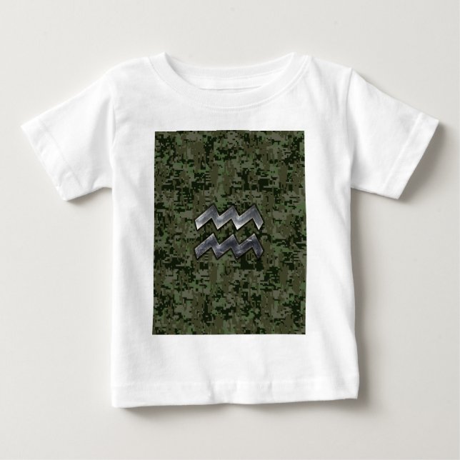 Aquarius Zodiac Sign Green Digital Camouflage Baby T-Shirt (Front)