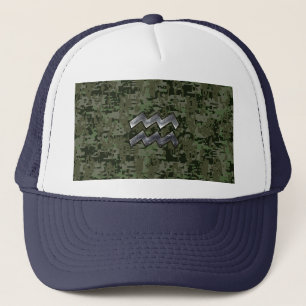 Aquarius Zodiac Sign Green Digital Camouflage Trucker Hat