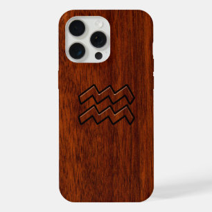 Aquarius Zodiac Sign Mahogany Style iPhone 15 Pro Max Case