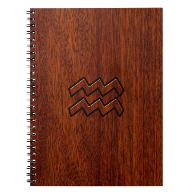 Aquarius Zodiac Sign Mahogany Style Notebook (Front)