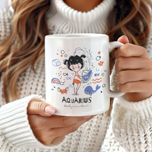 Aquarius Zodiac Sign Mug, Cute Girl and Ocean Coffee Mug