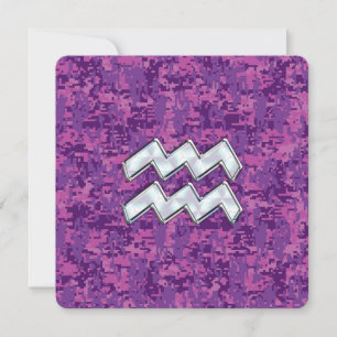 Aquarius Zodiac Sign on fuchsia digital camo