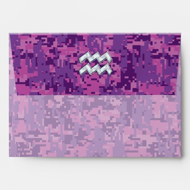 Aquarius Zodiac Sign on fuchsia digital camouflage Envelope (Back (Top Flap))