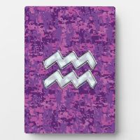 Aquarius Zodiac Sign on fuchsia digital camouflage