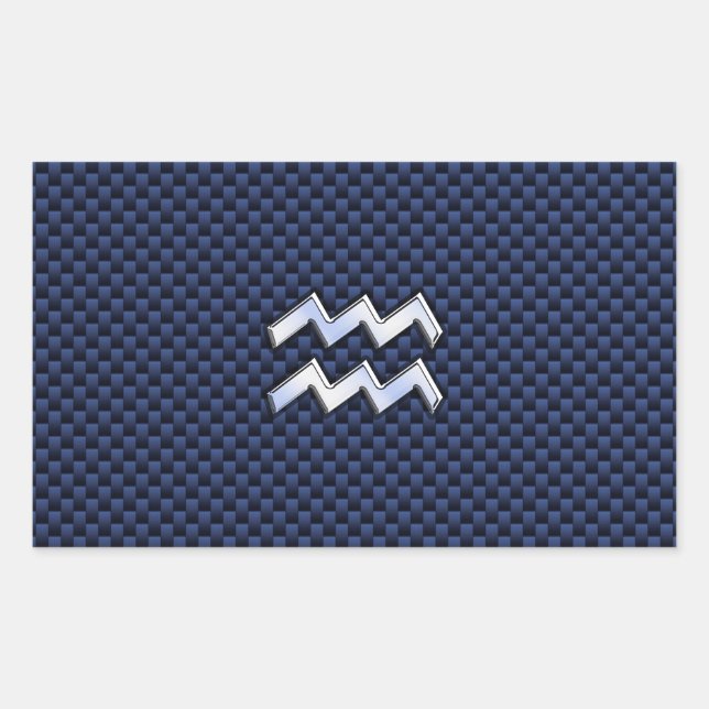 Aquarius Zodiac Sign on navy blue carbon fibre Rectangular Sticker (Front)