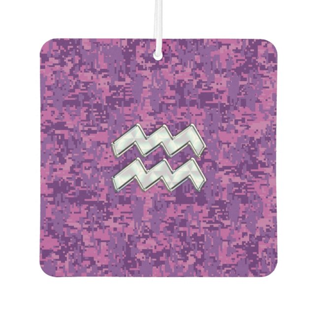 Aquarius Zodiac Sign on Pink Digital Camouflage Car Air Freshener (Front)