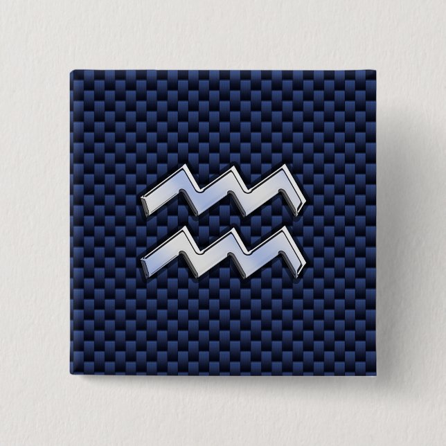 Aquarius Zodiac Sign on Royal Blue Carbon Fibre 15 Cm Square Badge (Front)