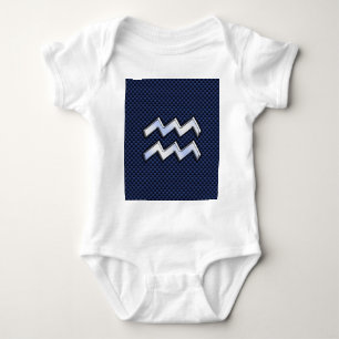 Aquarius Zodiac Sign on Royal Blue Carbon Fibre Baby Bodysuit