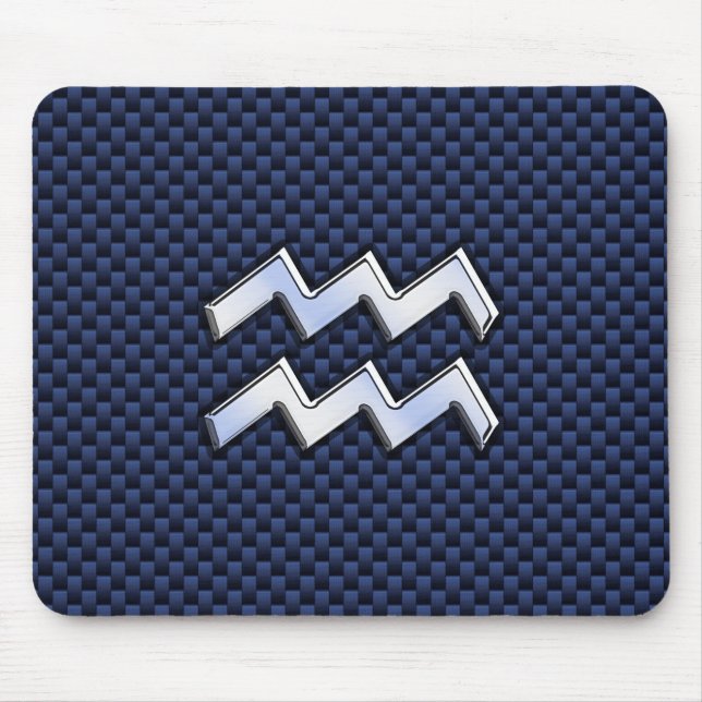 Aquarius Zodiac Sign on Royal Blue Carbon Fibre Mouse Pad (Front)