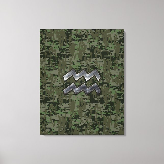 Aquarius Zodiac Sign on Woodland Digital Camo (Front)