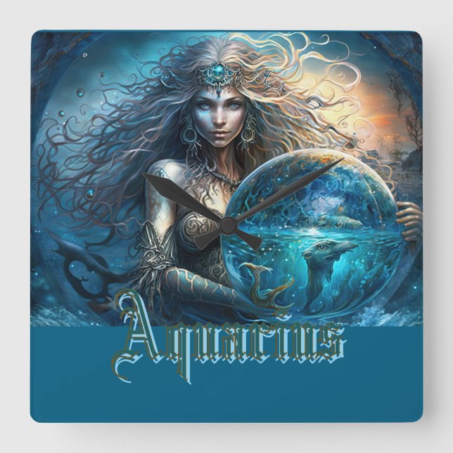 Aquarius Zodiac Sign Square Wall Clock (Front)
