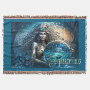Aquarius Zodiac Sign Throw Blanket