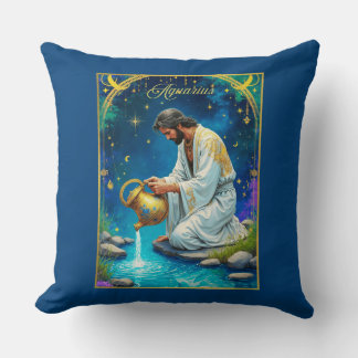 Aquarius Zodiac Sign Under a Starry Sky Cushion
