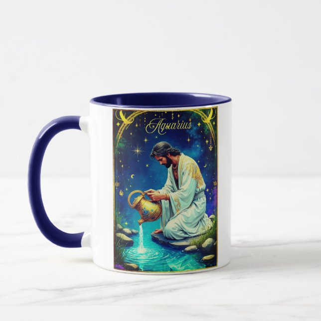 Aquarius Zodiac Sign Under a Starry Sky Mug (Left)