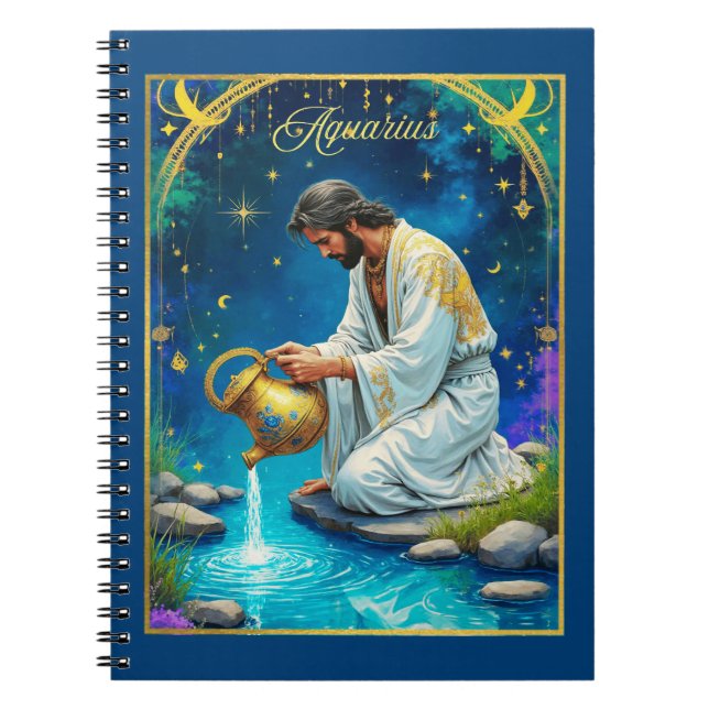 Aquarius Zodiac Sign Under a Starry Sky Notebook (Front)