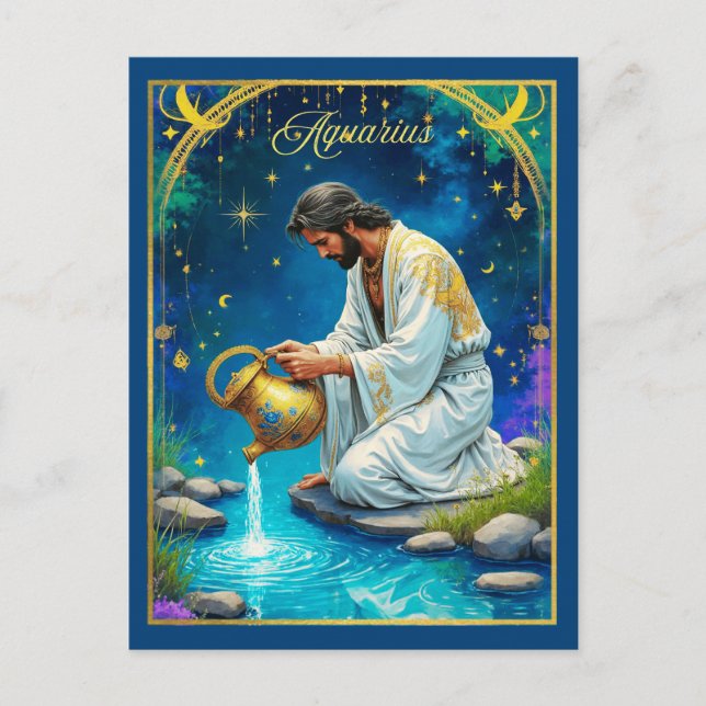 Aquarius Zodiac Sign Under a Starry Sky Postcard (Front)