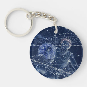 Aquarius Zodiac Sign Vintage Illustration Key Ring