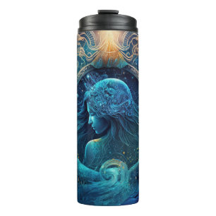 Aquarius Zodiac Sign Watercolor Design Thermal Tumbler