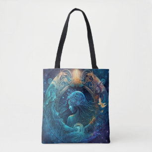 Aquarius Zodiac Sign Watercolor Design Tote Bag