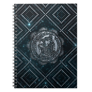 Aquarius Zodiac Silver Embossed on the Star sky Spiral Notebook