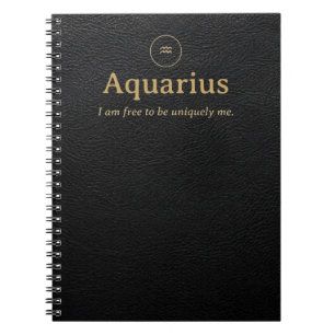 Aquarius Zodiac Spiral Notebook -Faux Leather Look