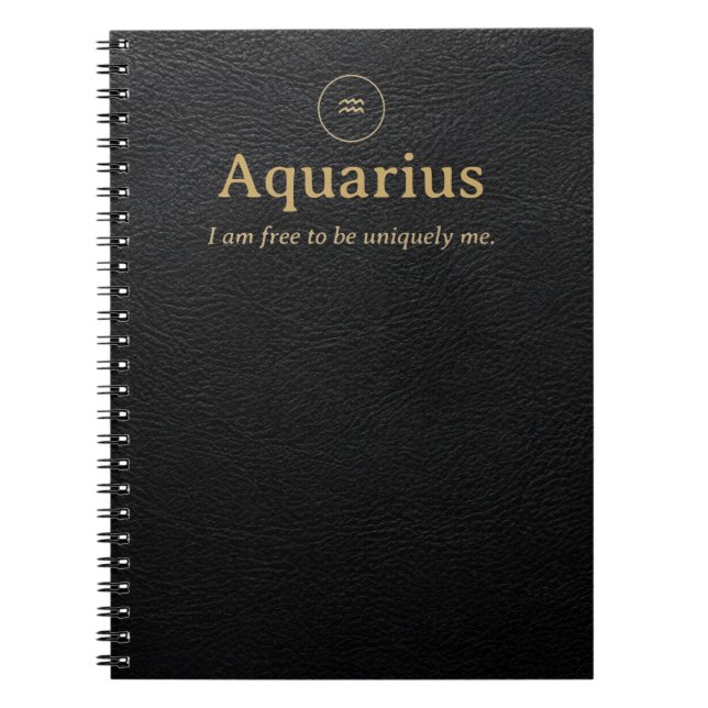 Aquarius Zodiac Spiral Notebook -Faux Leather Look (Front)