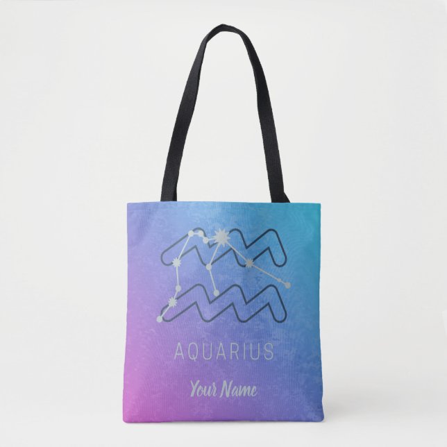 Aquarius Zodiac Star Sign Watercolor Horoscope Tote Bag (Front)