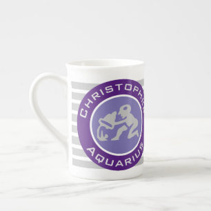 Aquarius Zodiac Star Sign with Owner's Name Bone China Mug