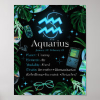 Aquarius Zodiac Star Sign Y2K Black Poster