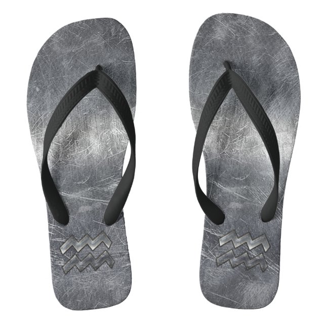 Aquarius Zodiac Symbol Distressed Silver Steel Jandals (Footbed)