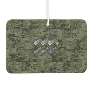 Aquarius Zodiac Symbol on Green Digital Camouflage Car Air Freshener