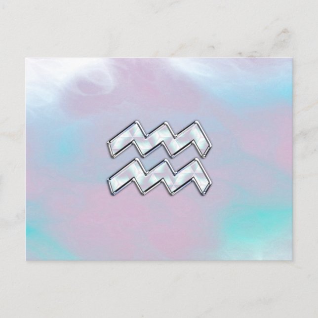Aquarius Zodiac Symbol on Mother of Pearl Decor Postcard (Front)