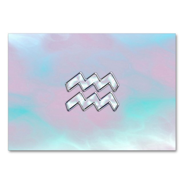 Aquarius Zodiac Symbol on Mother of Pearl Nacre Table Number (Front)
