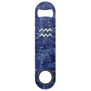 Aquarius Zodiac Symbol on navy blue digital camo